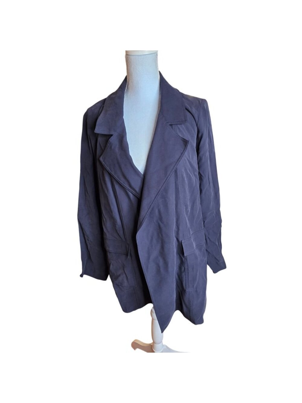 Chelsea 28 Slate Blue Drape Front Open Cardigan Jacket Lagenlook XL
